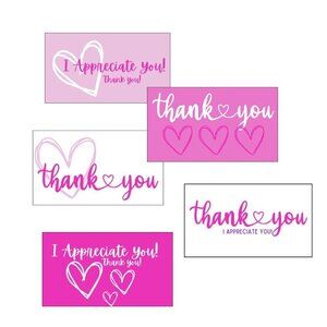 Thank You Cards, Pink Design: 50 Count / 5 Designs